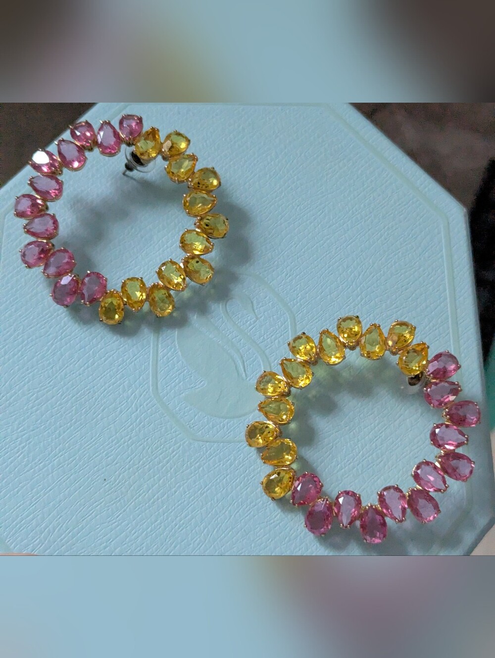 Swarovski Millenia Collection Pink and Yellow Large Gemstone Hoops